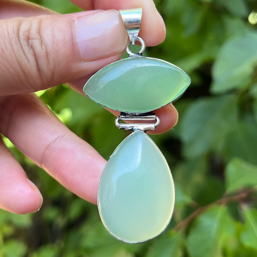 925 silver plated green‎ chalcedony pendant